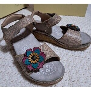 L'Artiste by Spring Step Leather Wedge Sandals Cuteness Gray Multi  EU Size 35